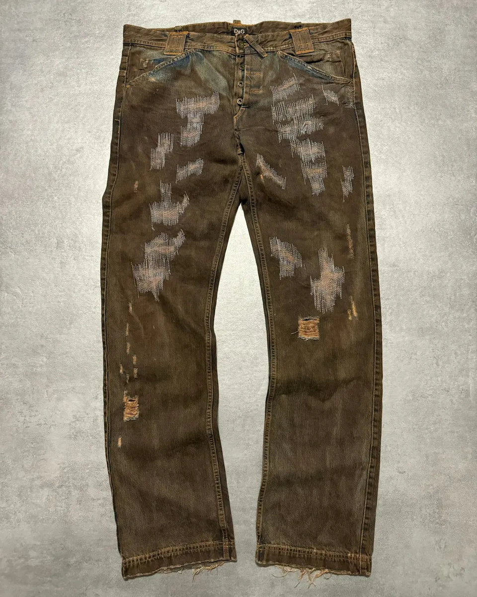 FW2006 Dolce & Gabbana Distressed Grey Relaxed Denim Jeans (XL) 1