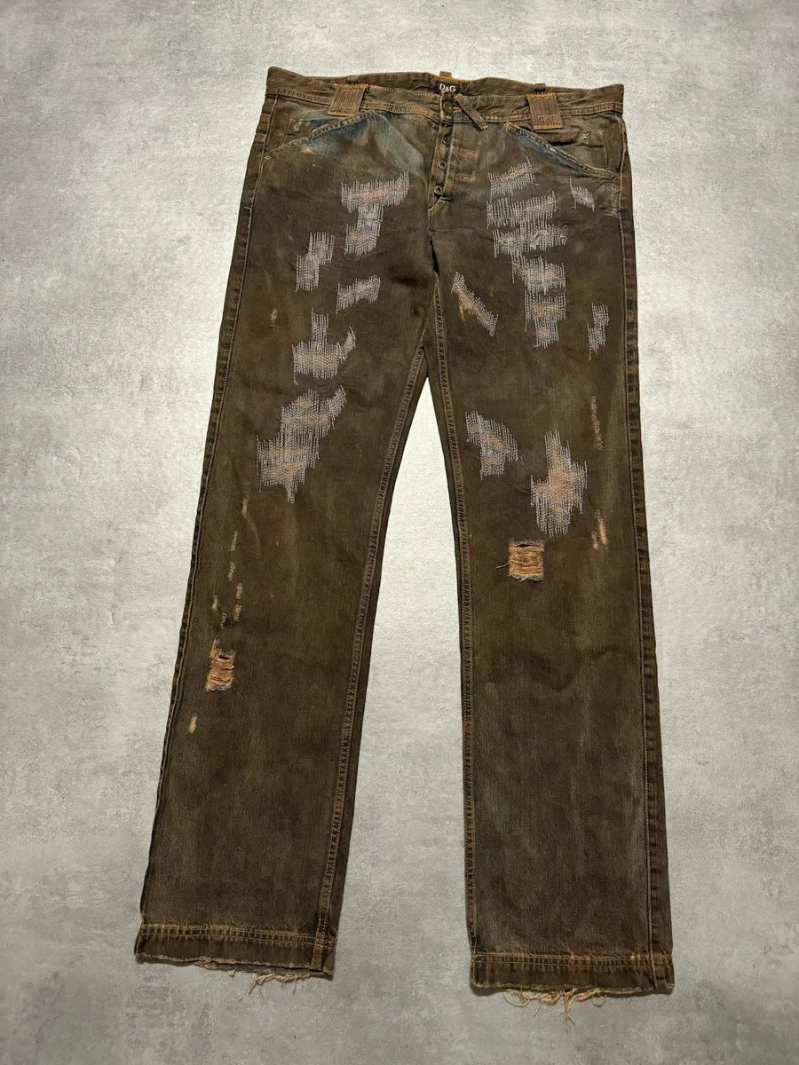 FW2006 Dolce & Gabbana Distressed Grey Relaxed Denim Jeans (XL) 6