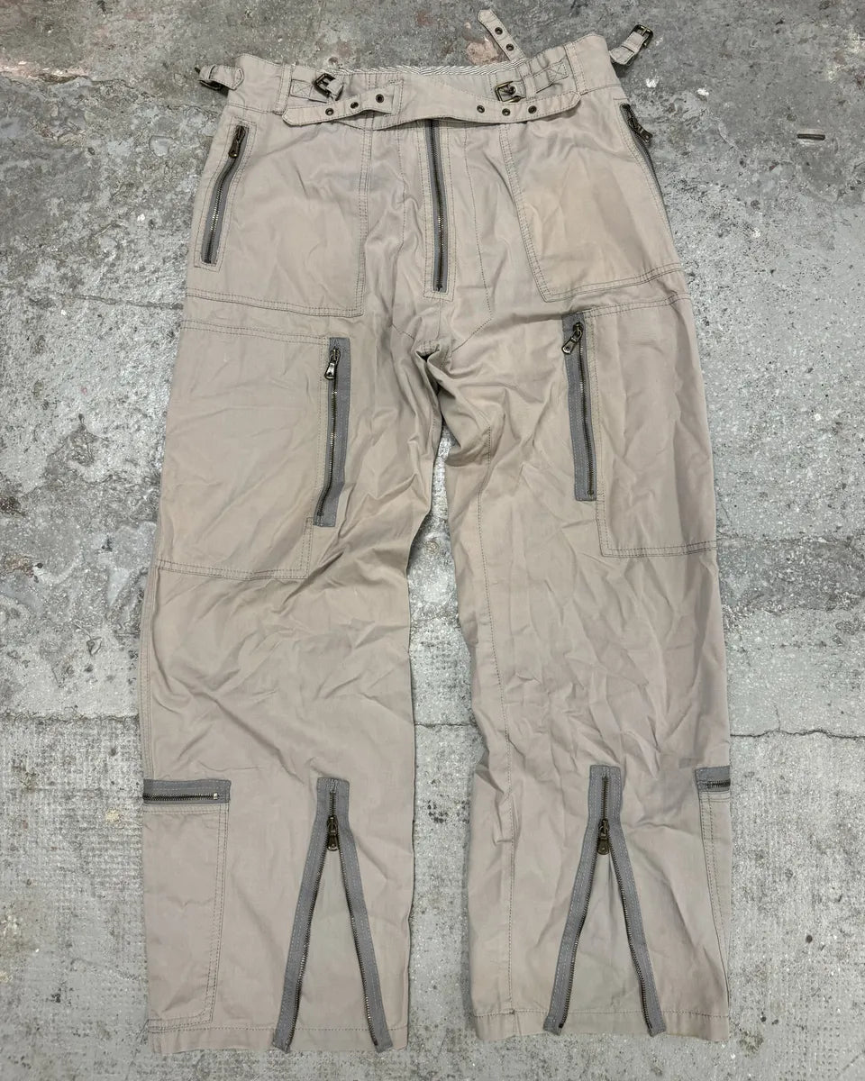 FW2006 Dolce & Gabbana Grey Multi Zips Cargo Beige Pants (L) 1