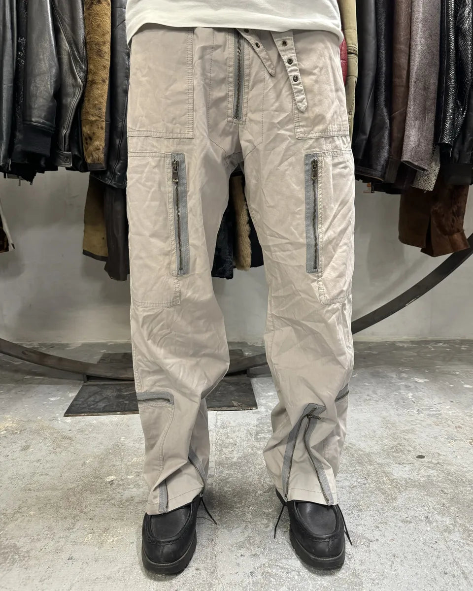 FW2006 Dolce & Gabbana Grey Multi Zips Cargo Beige Pants (L) 0