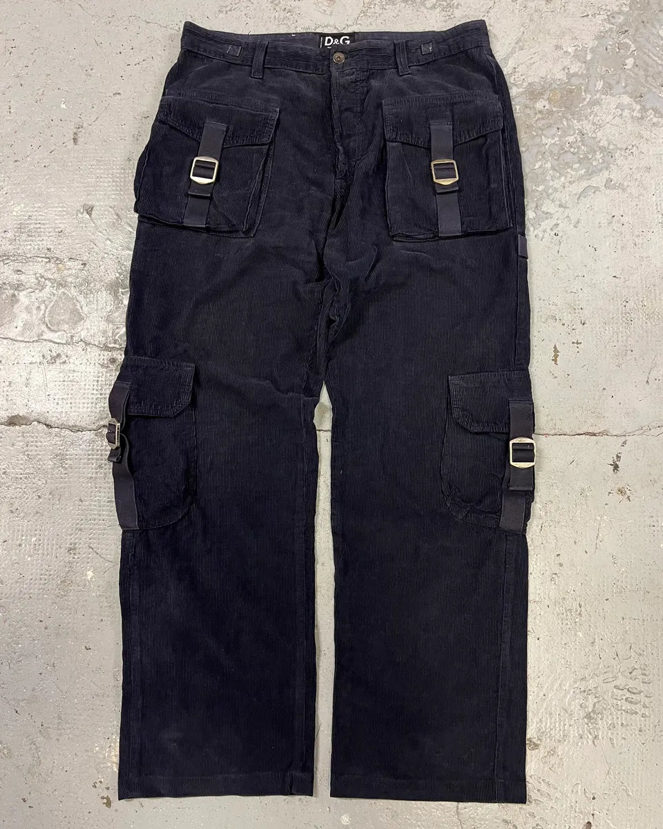 FW2006 Dolce & Gabbana Navy Velvet Bondage Cargo Pants RjTgHqq 0