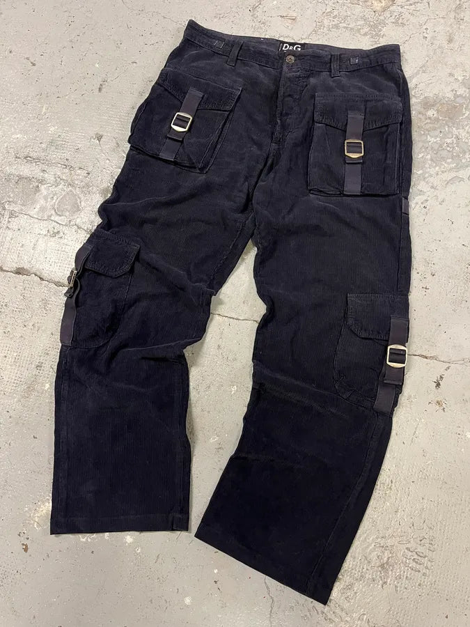 FW2006 Dolce & Gabbana Navy Velvet Bondage Cargo Pants RjTgHqq 4