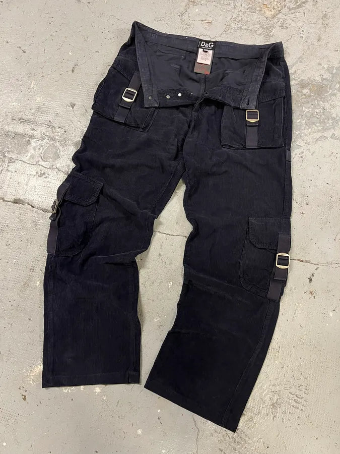 FW2006 Dolce & Gabbana Navy Velvet Bondage Cargo Pants RjTgHqq 5
