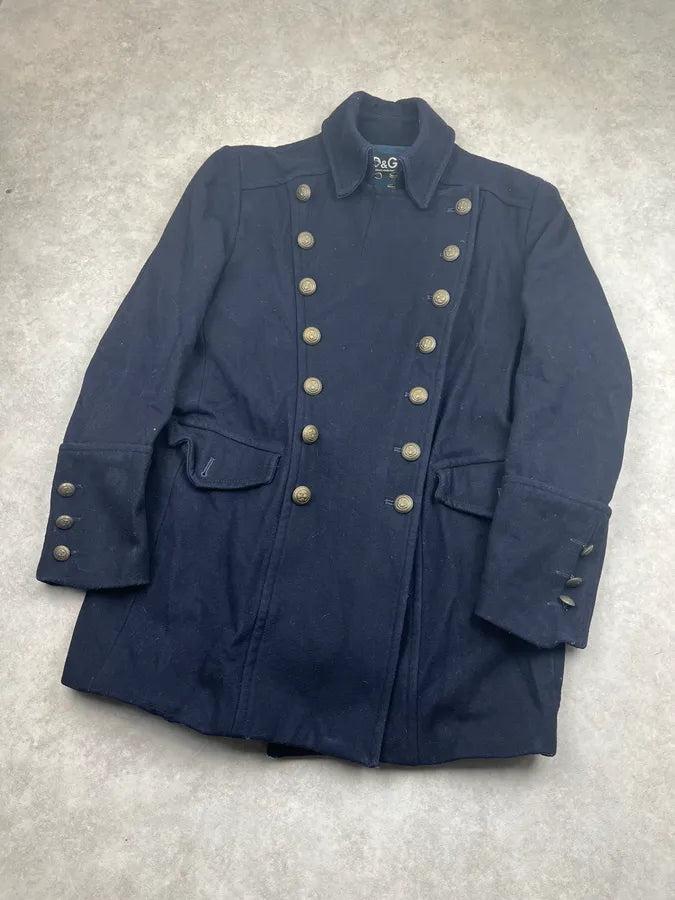 FW2006 Dolce & Gabbana Navy Wool Double-Breasted Coat HSSMExu 4