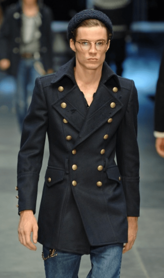 FW2006 Dolce & Gabbana Navy Wool Double-Breasted Coat HSSMExu 0