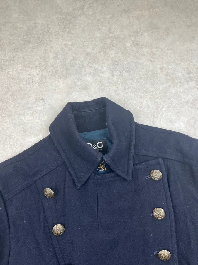 FW2006 Dolce & Gabbana Navy Wool Double-Breasted Coat HSSMExu 5