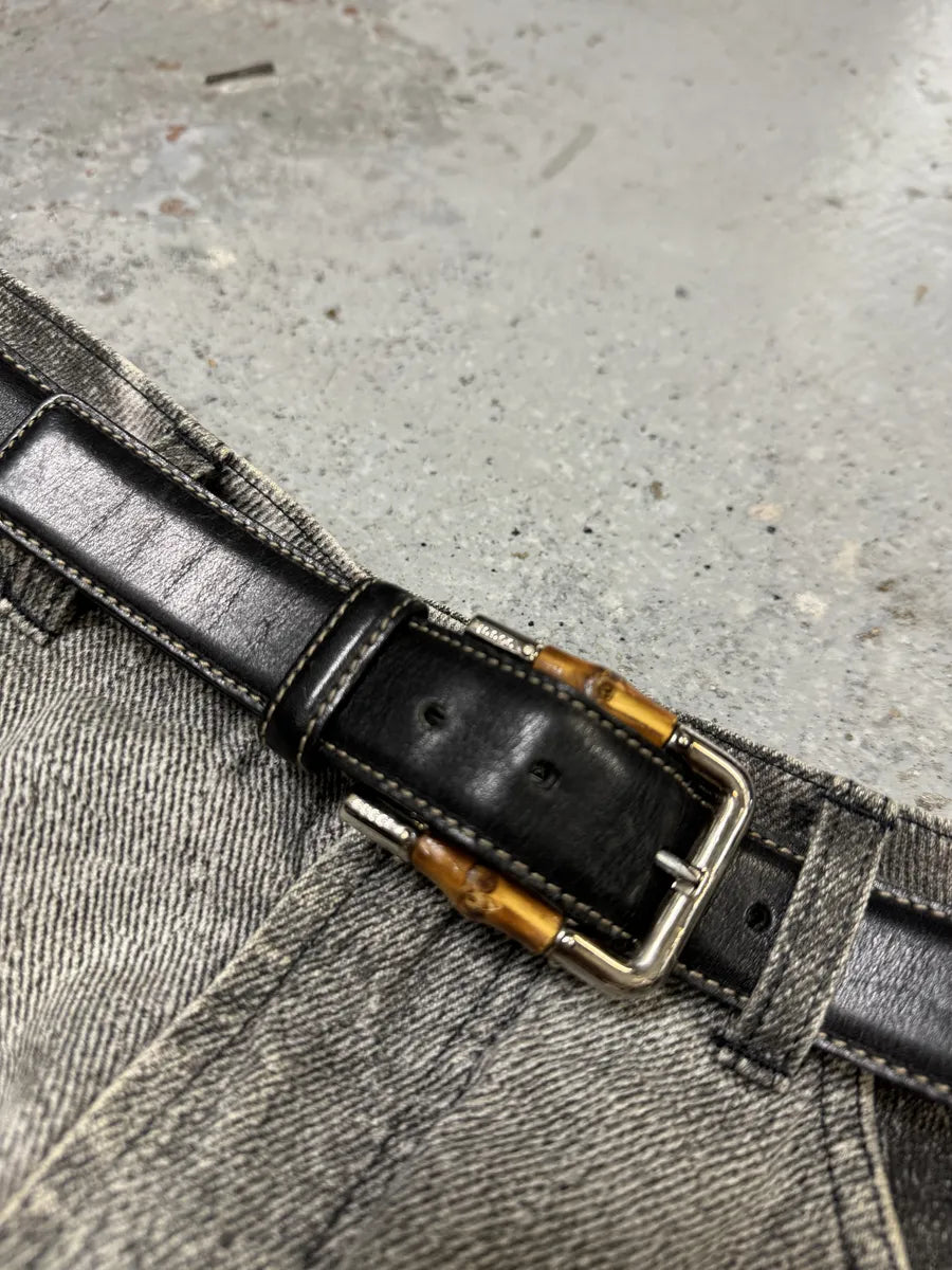 FW2006 Gucci Black Bamboo Buckle Leather Belt iZOPCpX 1