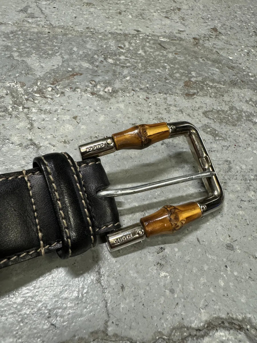 FW2006 Gucci Black Bamboo Buckle Leather Belt iZOPCpX 2