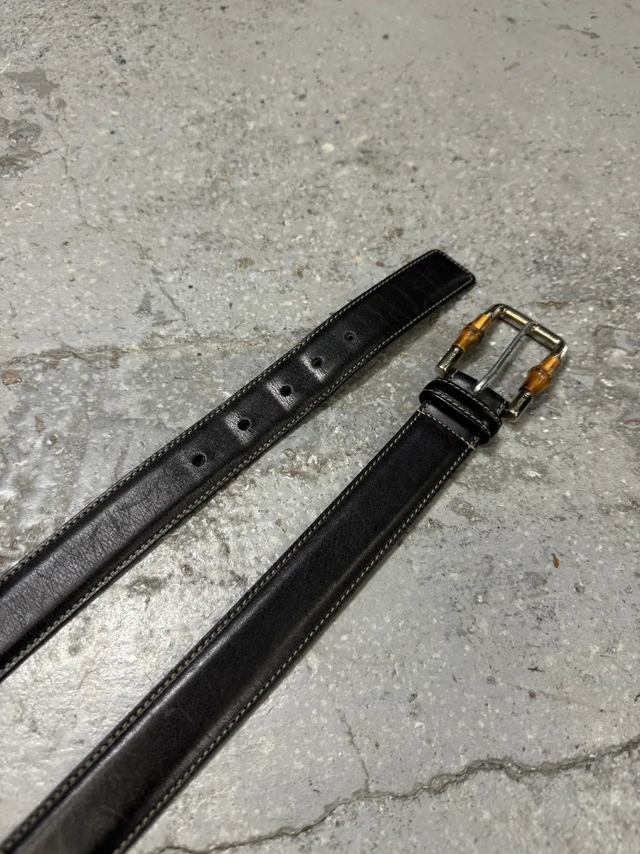 FW2006 Gucci Black Bamboo Buckle Leather Belt iZOPCpX 3