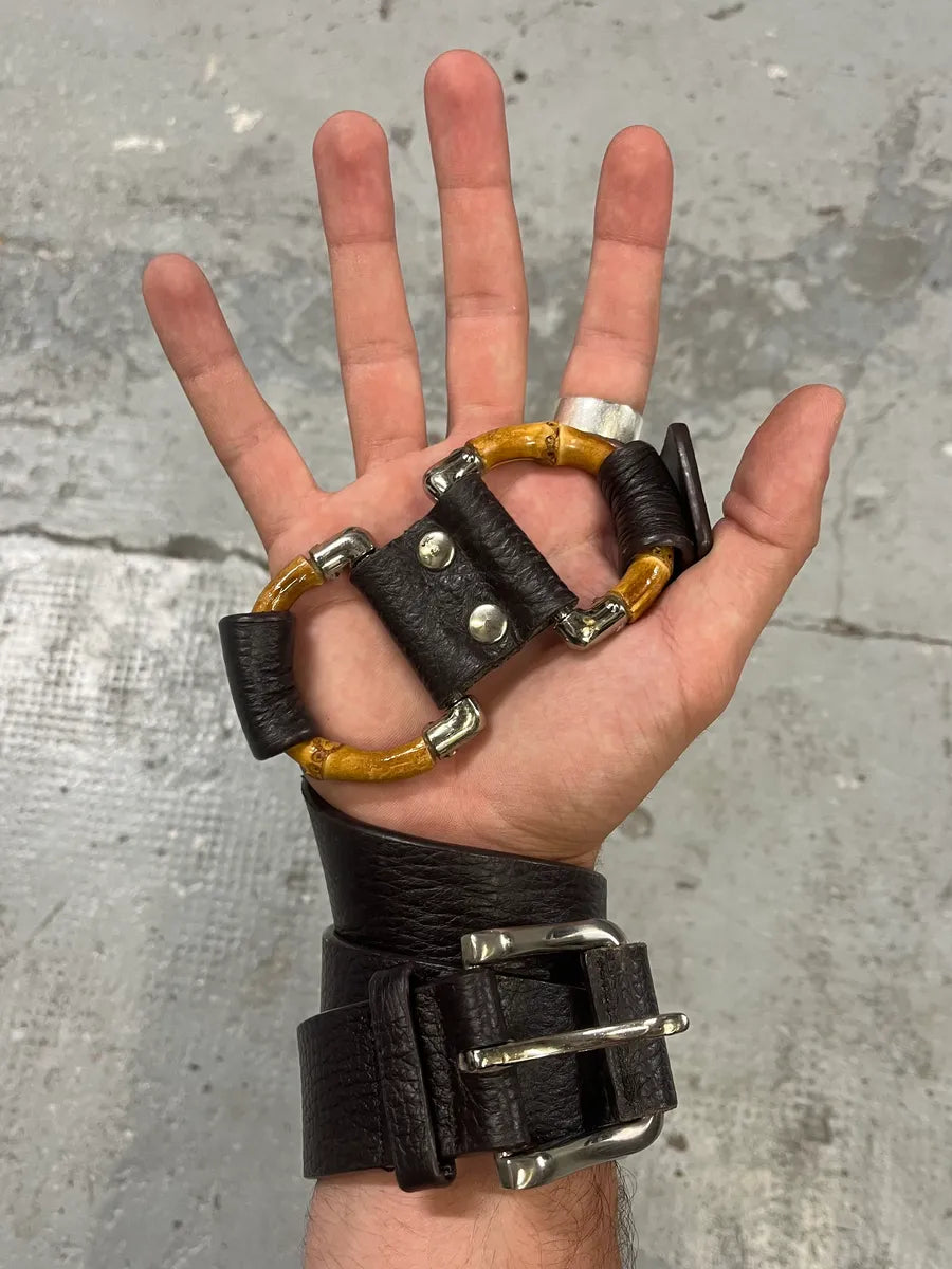 FW2006 Gucci Black Obscure Bamboo Leather Belt (OS) VjjKuJv 0