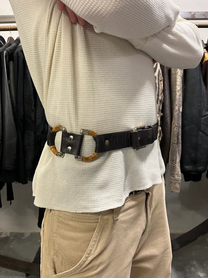 FW2006 Gucci Black Obscure Bamboo Leather Belt (OS) VjjKuJv 1