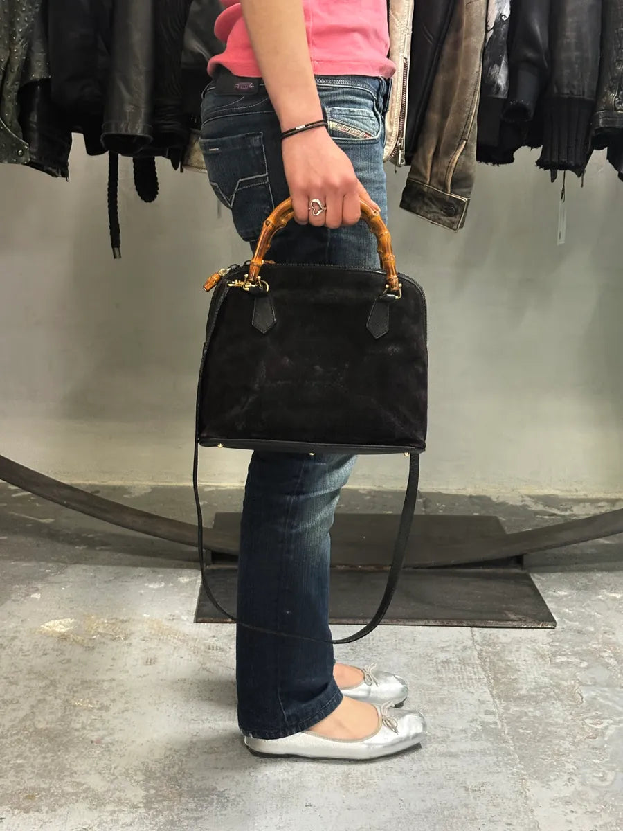 FW2006 Gucci Black Suede Bamboo Handle Bag jLqhXAT 1