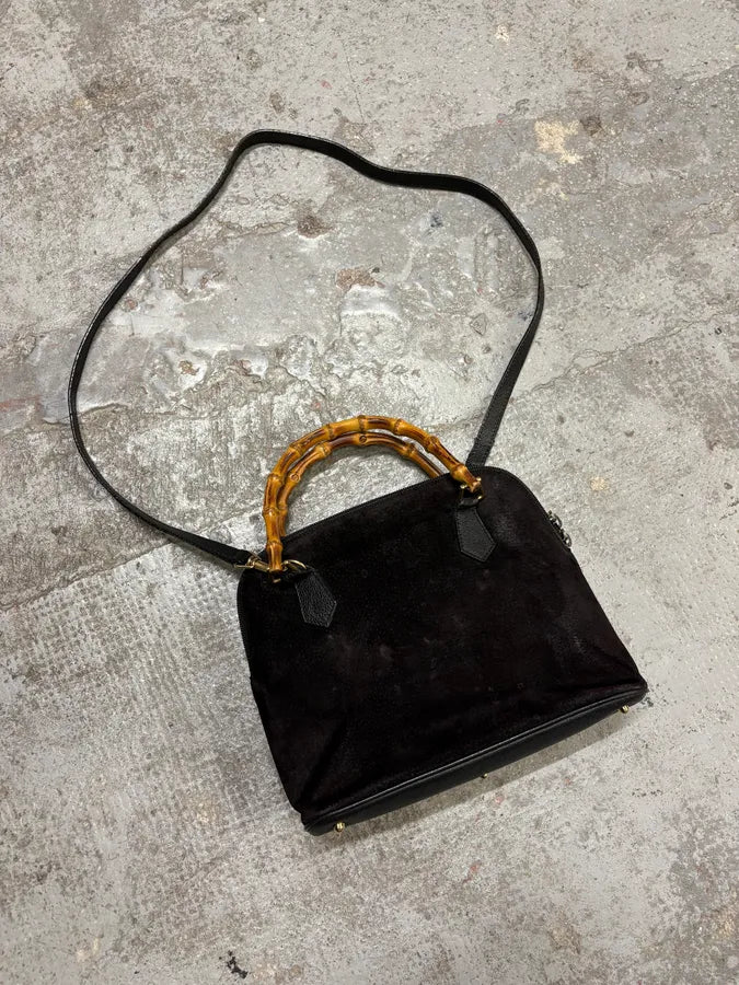 FW2006 Gucci Black Suede Bamboo Handle Bag jLqhXAT 3