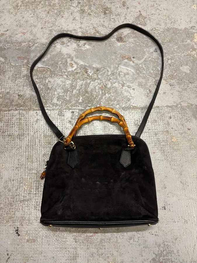 FW2006 Gucci Black Suede Bamboo Handle Bag jLqhXAT 2