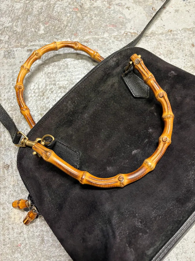 FW2006 Gucci Black Suede Bamboo Handle Bag jLqhXAT 5