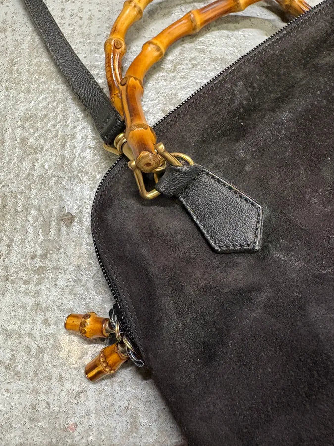 FW2006 Gucci Black Suede Bamboo Handle Bag jLqhXAT 6