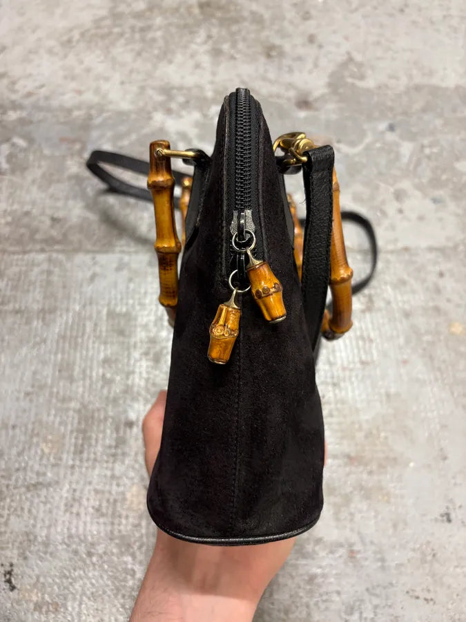 FW2006 Gucci Black Suede Bamboo Handle Bag jLqhXAT 7