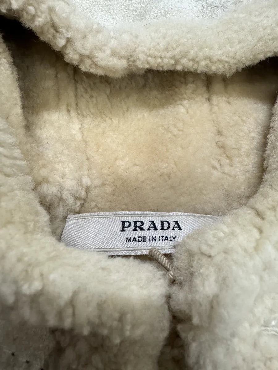 FW2006 Prada Beige Shearling Creamy Cracked Leather Jacket JmSgkiG 6