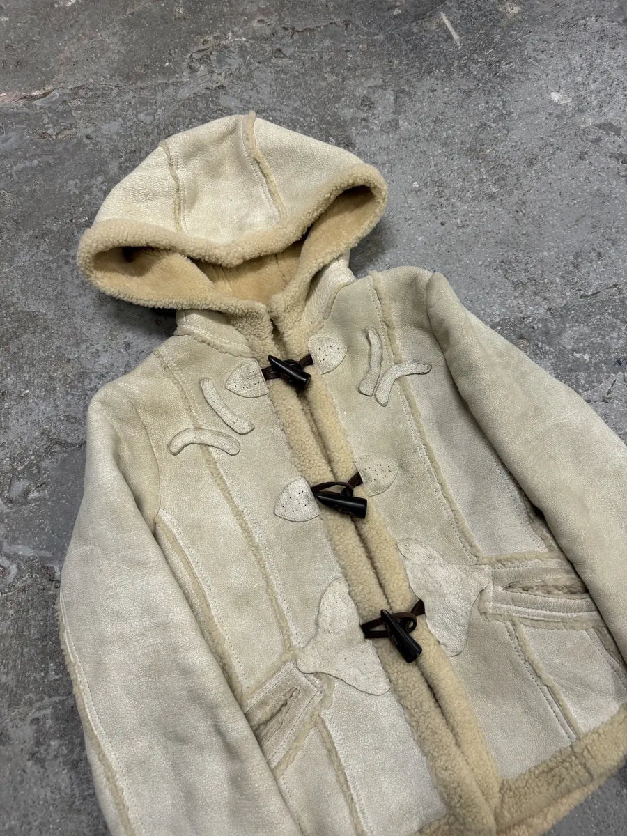 FW2006 Prada Beige Shearling Creamy Cracked Leather Jacket JmSgkiG 4