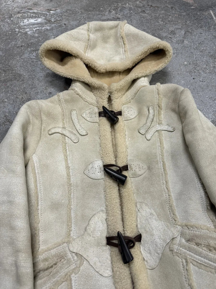 FW2006 Prada Beige Shearling Creamy Cracked Leather Jacket JmSgkiG 7