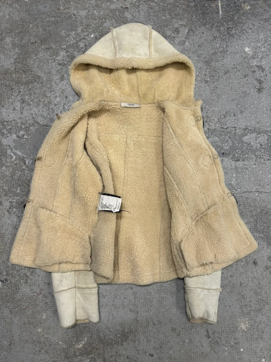 FW2006 Prada Beige Shearling Creamy Cracked Leather Jacket JmSgkiG 5