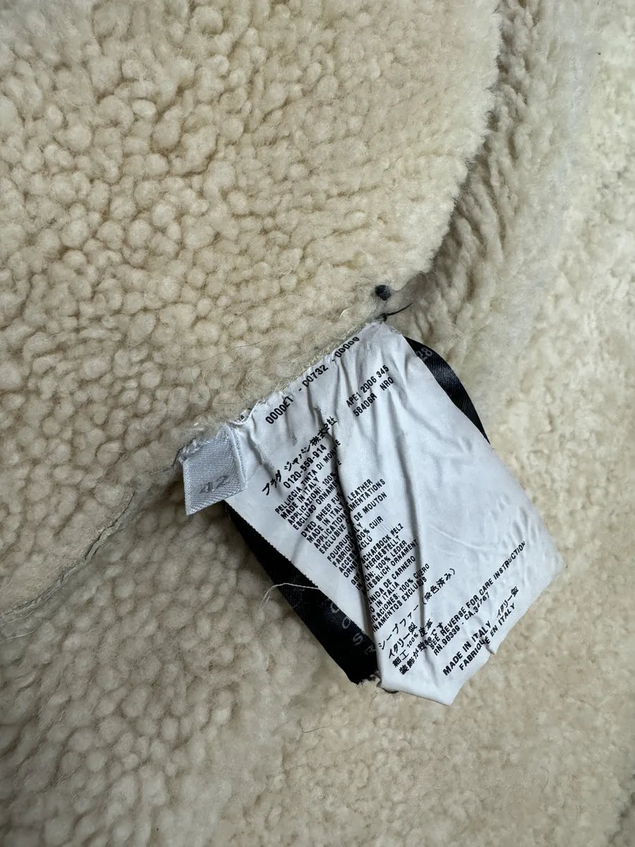 FW2006 Prada Beige Shearling Creamy Cracked Leather Jacket JmSgkiG 8