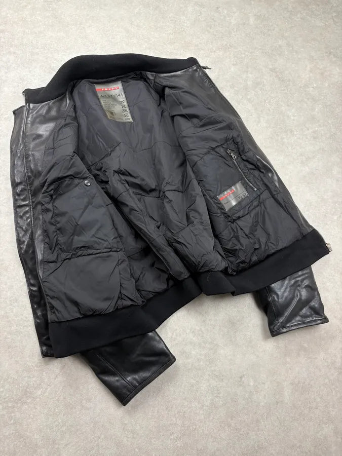 FW2006 Prada Black Biker Leather Bomber Jacket mdZdUnd 6