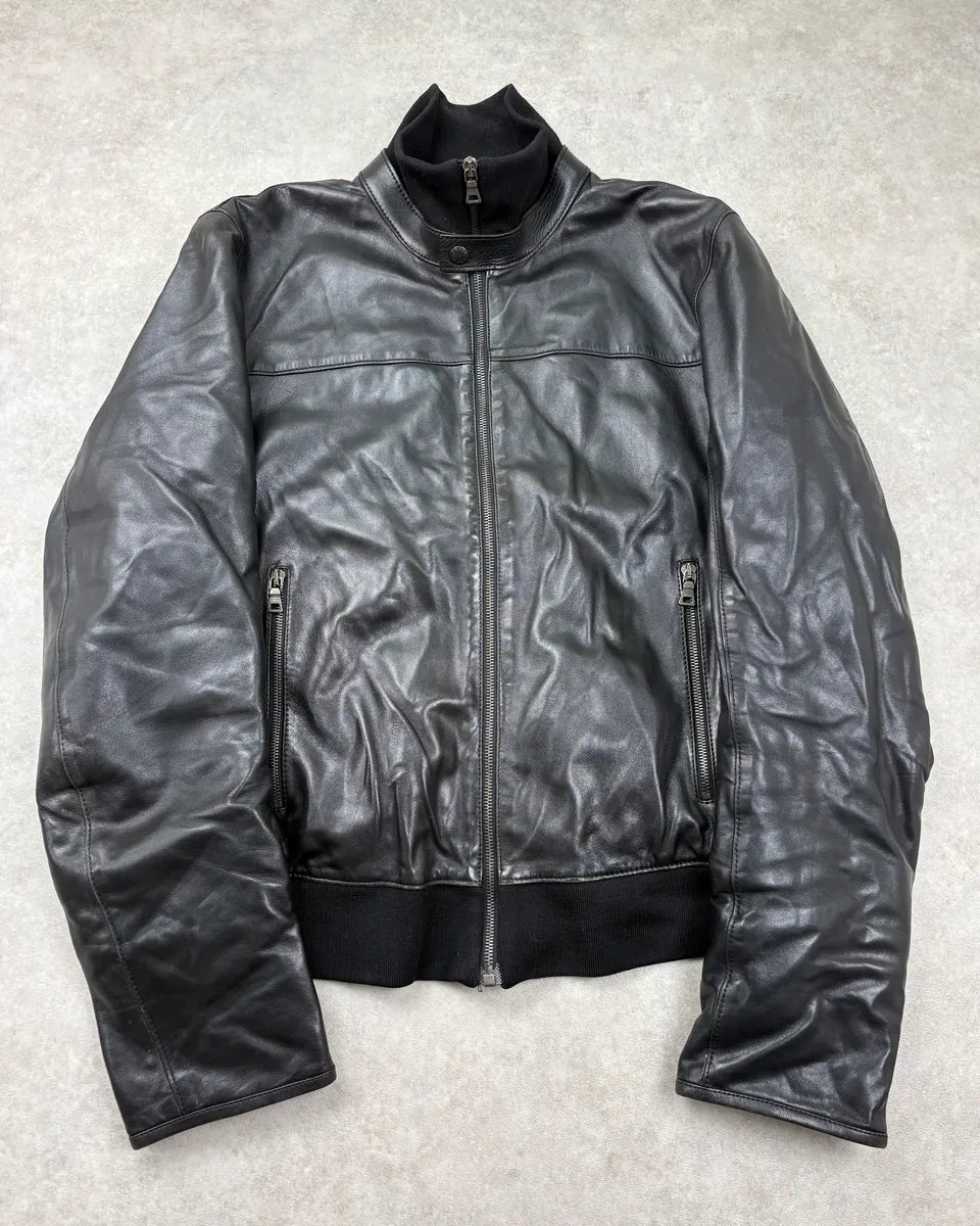 FW2006 Prada Black Biker Leather Bomber Jacket mdZdUnd 0