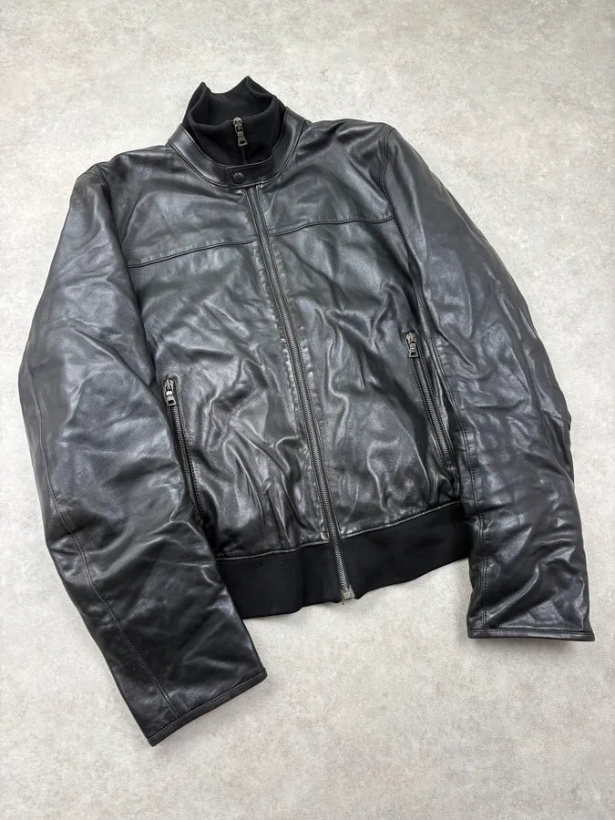 FW2006 Prada Black Biker Leather Bomber Jacket mdZdUnd 3