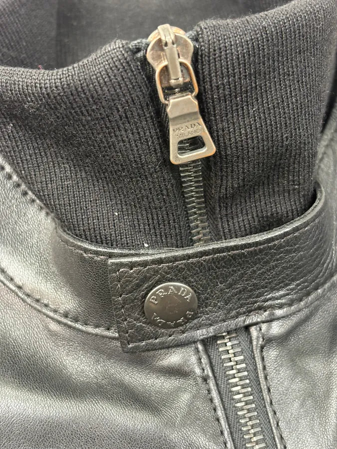 FW2006 Prada Black Biker Leather Bomber Jacket mdZdUnd 8