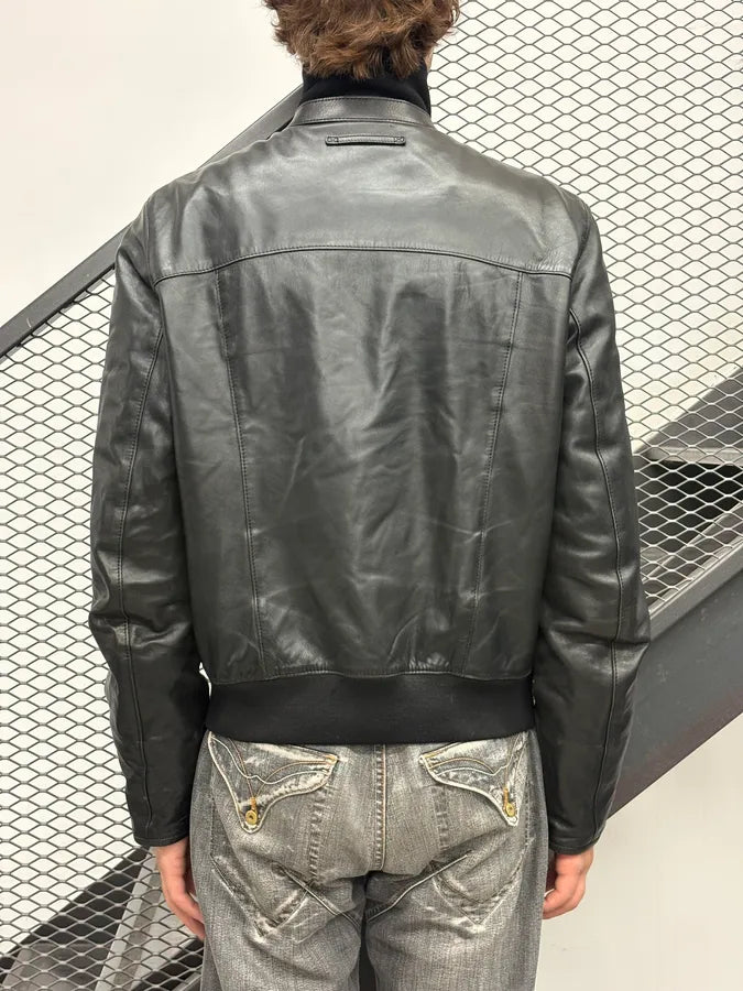 FW2006 Prada Black Biker Leather Bomber Jacket mdZdUnd 2