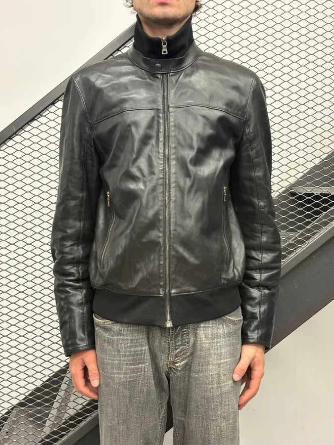 FW2006 Prada Black Biker Leather Bomber Jacket mdZdUnd 1