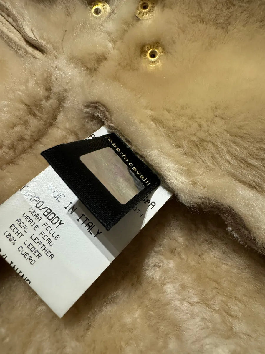 FW2006 Roberto Cavalli Beige Fur & Silk Leather Creamy Royal Jacket (S) 4