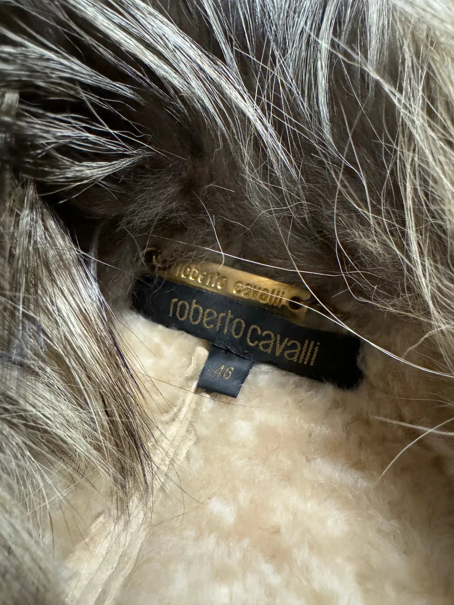 FW2006 Roberto Cavalli Beige Fur & Silk Leather Creamy Royal Jacket (S) 6