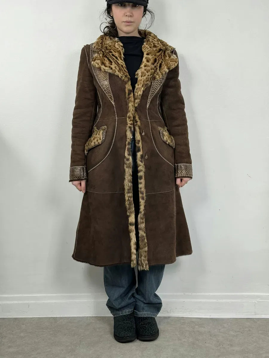 FW2006 Roberto Cavalli Long Hybrid Brown Fur Python Leather Jacket mUUkXTx 1