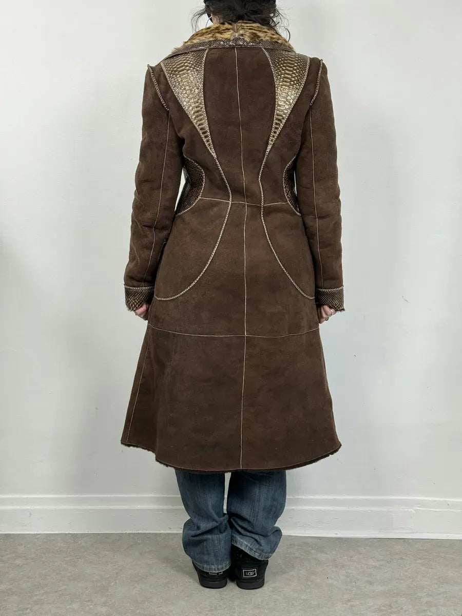 FW2006 Roberto Cavalli Long Hybrid Brown Fur Python Leather Jacket mUUkXTx 2