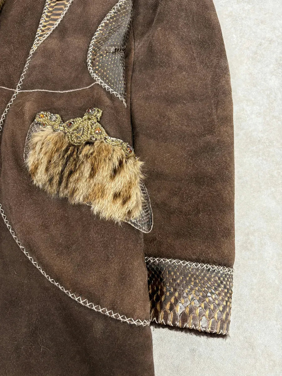 FW2006 Roberto Cavalli Long Hybrid Brown Fur Python Leather Jacket mUUkXTx 7