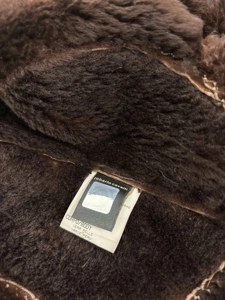 FW2006 Roberto Cavalli Long Hybrid Brown Fur Python Leather Jacket mUUkXTx 9