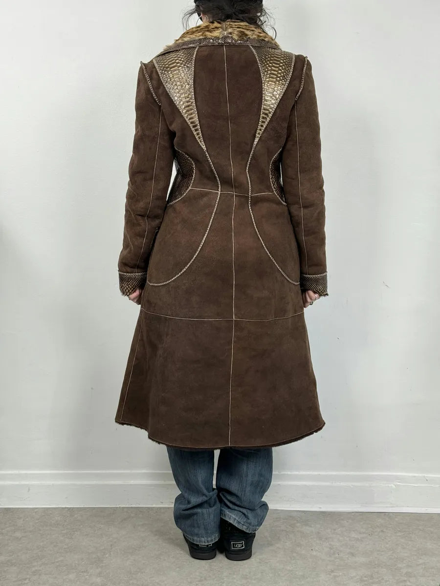 FW2006 Roberto Cavalli Long Hybrid Brown Fur Python Leather Jacket mUUkXTx 2