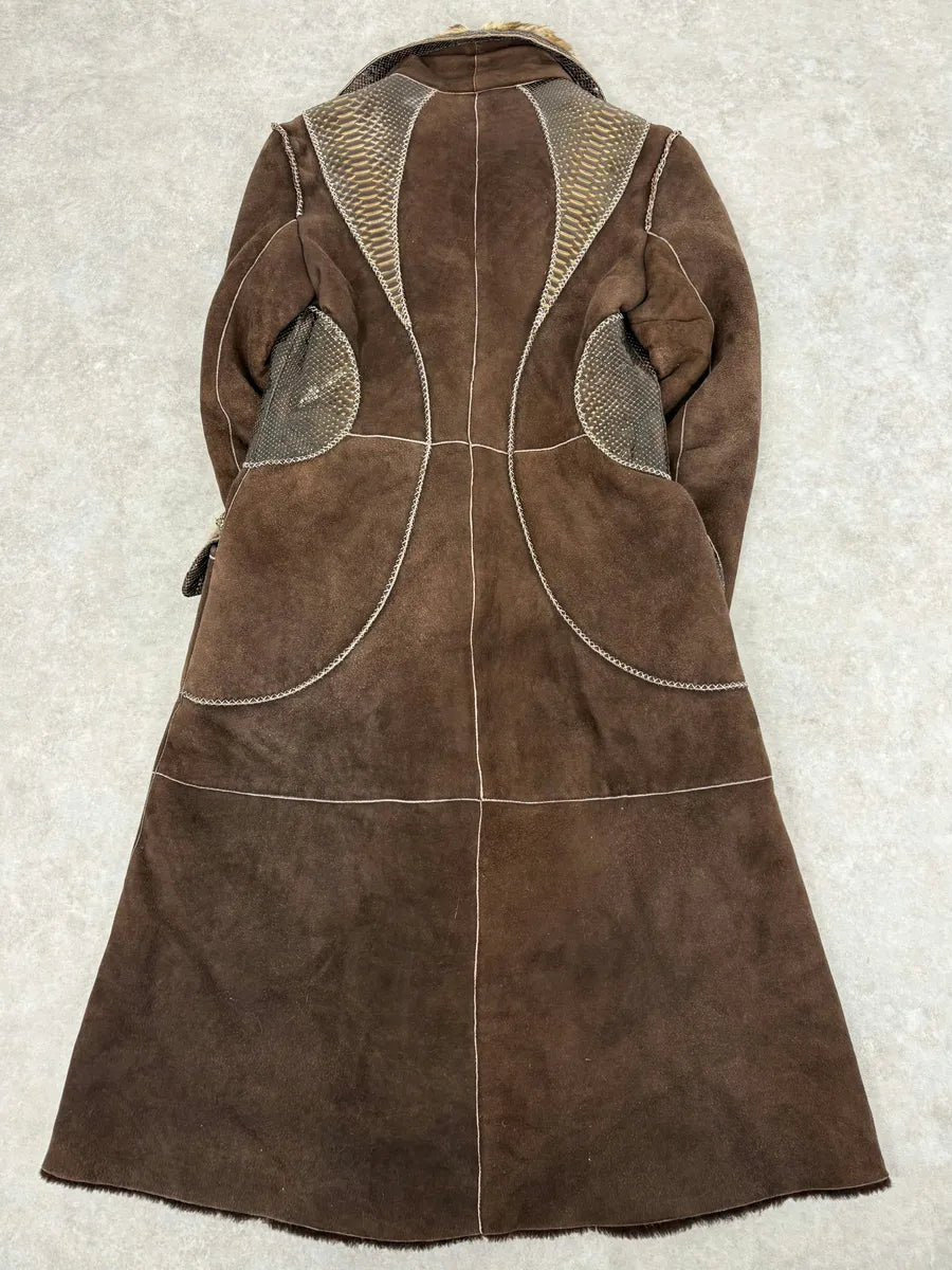 FW2006 Roberto Cavalli Long Hybrid Brown Fur Python Leather Jacket mUUkXTx 4