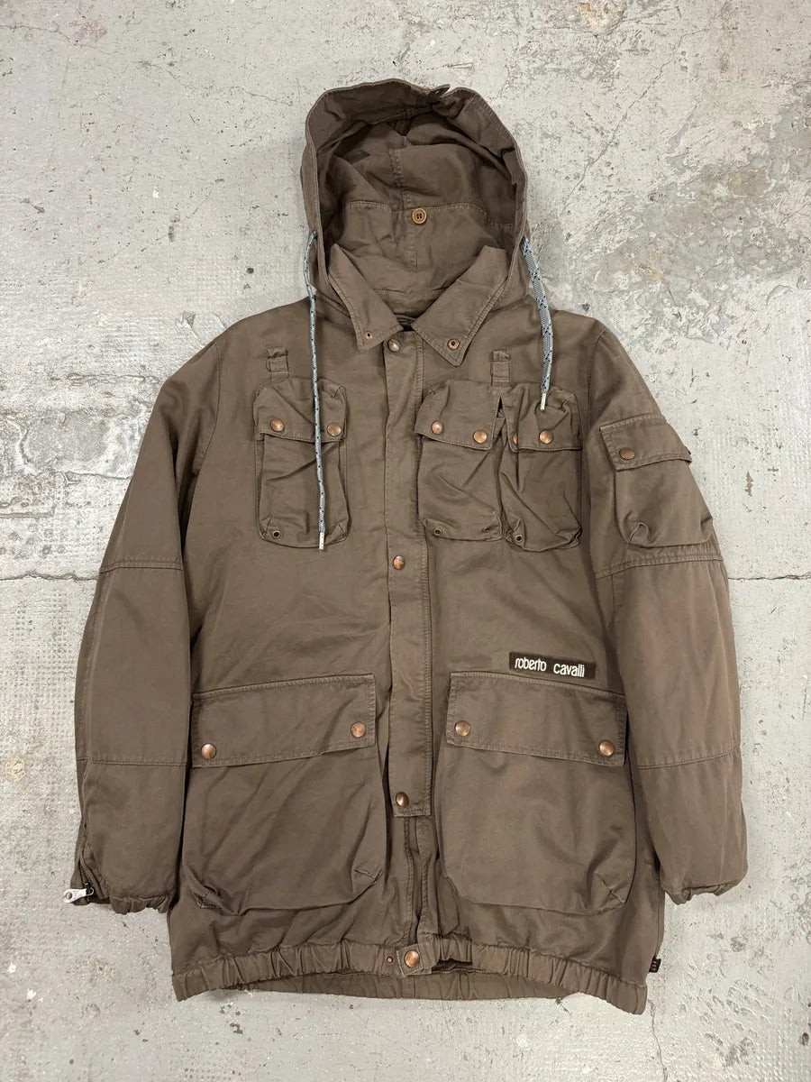 FW2006 Roberto Cavalli Utility Multi-Pockets Brown Jacket aQmINVw 0