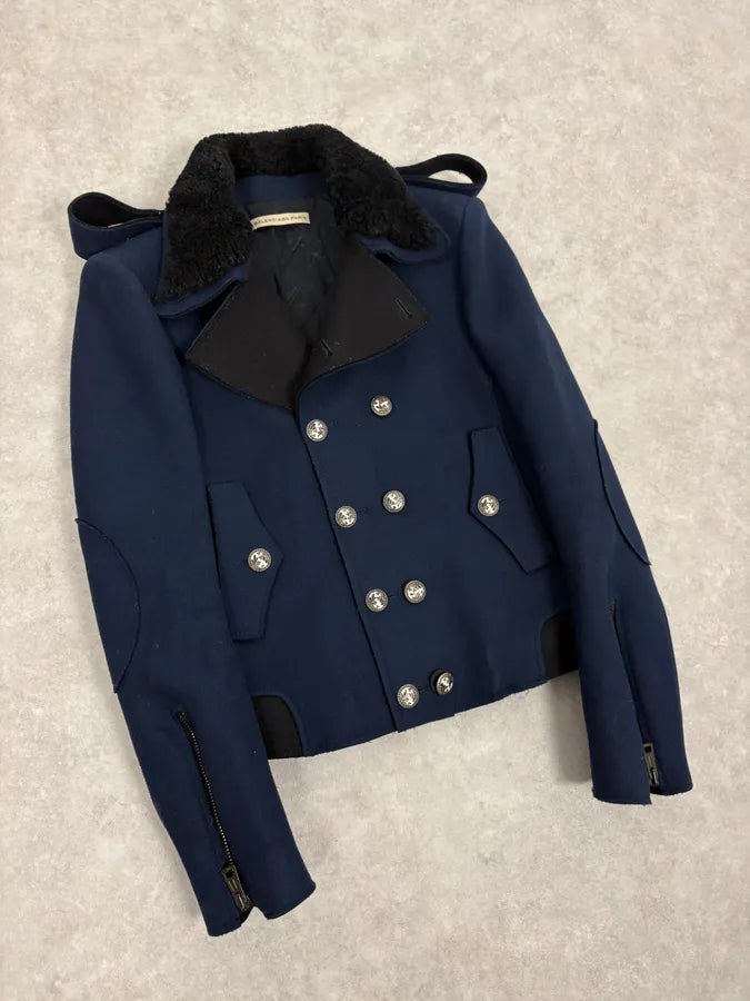 FW2007 Balenciaga Navy Wool Shearling Peacoat Jacket AkedAtj 3