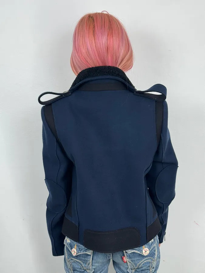 FW2007 Balenciaga Navy Wool Shearling Peacoat Jacket AkedAtj 2