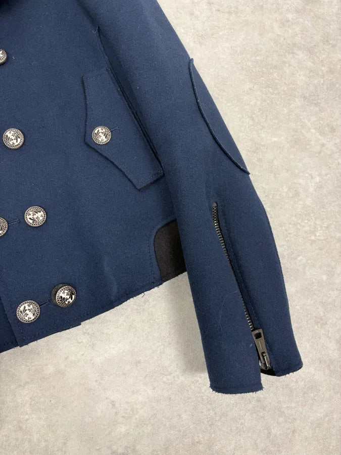 FW2007 Balenciaga Navy Wool Shearling Peacoat Jacket AkedAtj 7