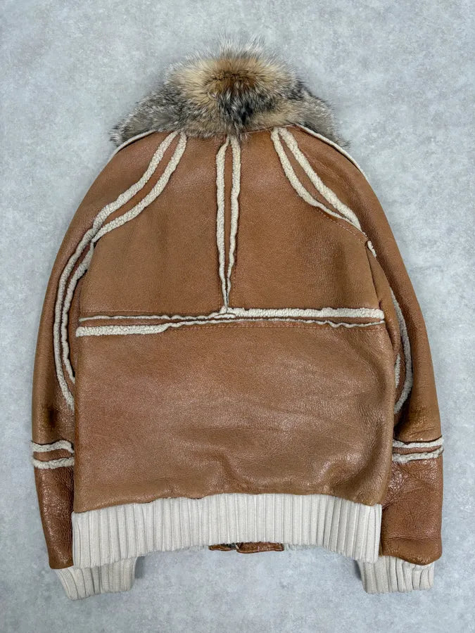 FW2007 Cavalli Brown Fur Aviator Leather Jacket hoxLGIk 5