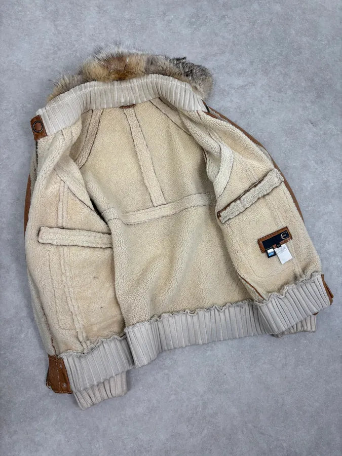 FW2007 Cavalli Brown Fur Aviator Leather Jacket hoxLGIk 6