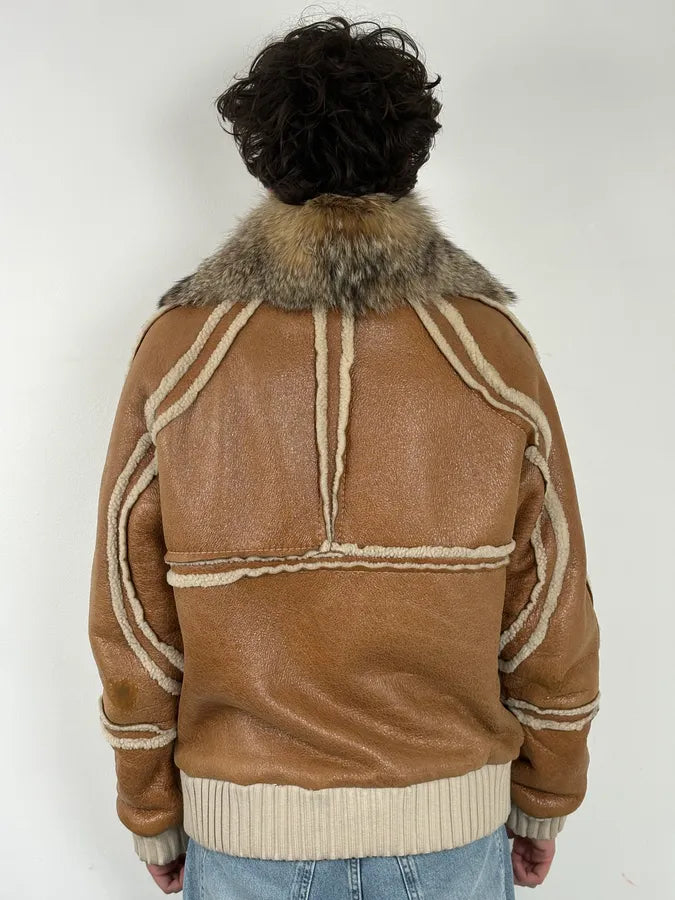 FW2007 Cavalli Brown Fur Aviator Leather Jacket hoxLGIk 2