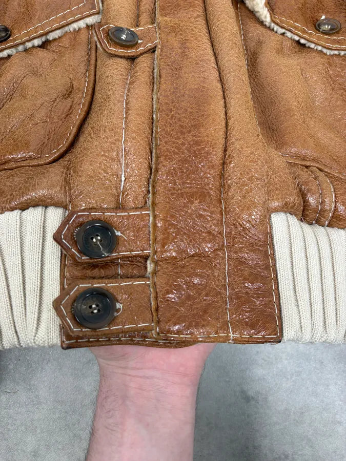FW2007 Cavalli Brown Fur Aviator Leather Jacket hoxLGIk 9