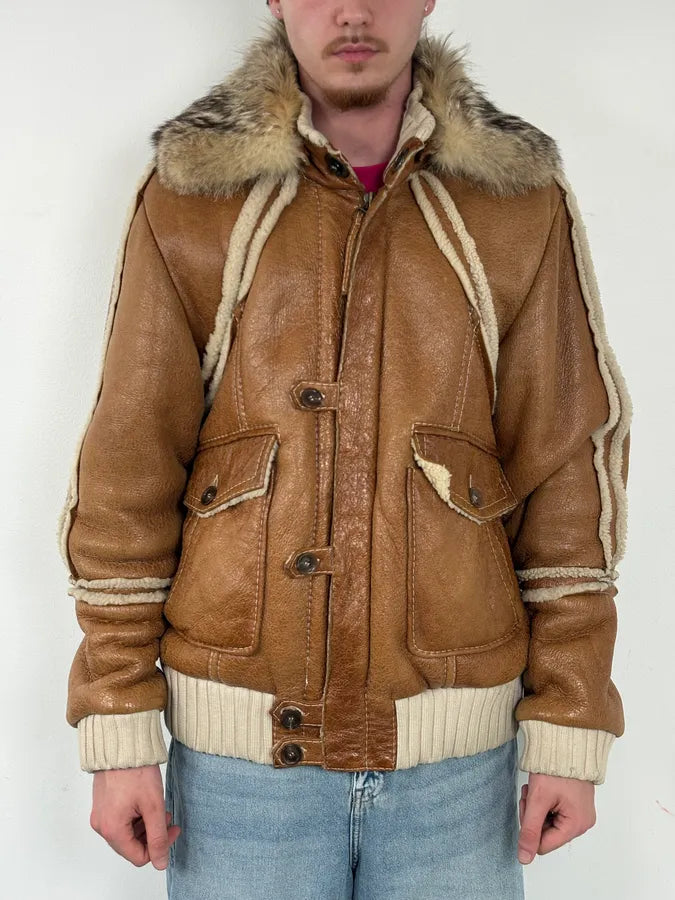 FW2007 Cavalli Brown Fur Aviator Leather Jacket hoxLGIk 1