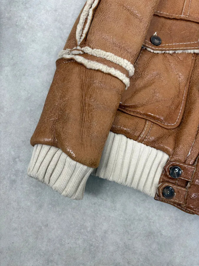 FW2007 Cavalli Brown Fur Aviator Leather Jacket hoxLGIk 7
